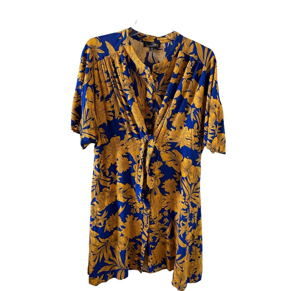 Suzanne Betro Blue & Gold Floral Lightweight Dress size 1X